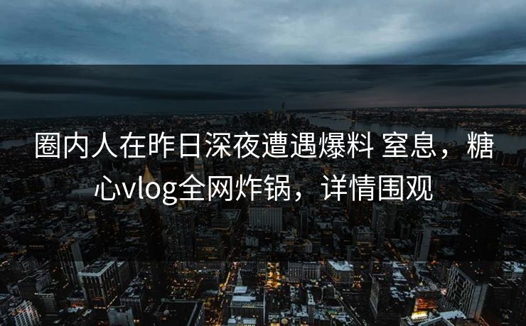 圈内人在昨日深夜遭遇爆料 窒息，糖心vlog全网炸锅，详情围观